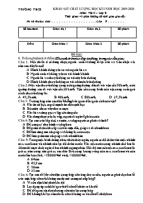 Đề khảo sát chất lượng học kỳ I môn Vật lý Lớp 8 - Năm học 2019-2020 (Có đáp án)